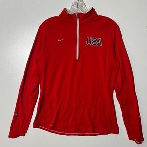 Nike Dri-Fit Red USA Team Athletic Training 1/4 Zip Pullover Sweater Women Large
